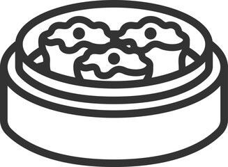 蒸篭に入った、焼売のアイコン（線画）のイラスト