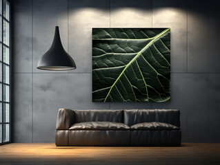 Silver & Black Leaf: Hand-Designed Huge Painting with Light Luxury Interior, Dazzling Contrast of Light and Dark
