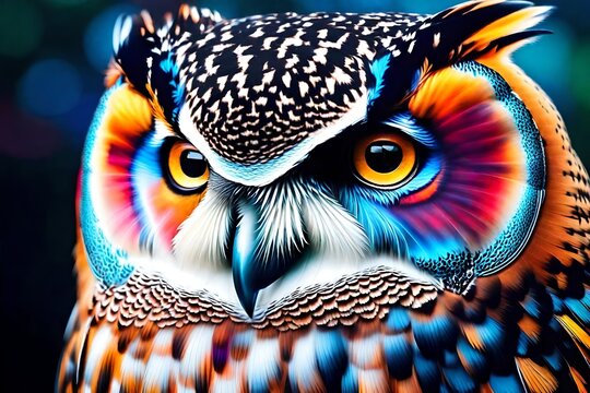 Abstract animal Owl colorful portrait