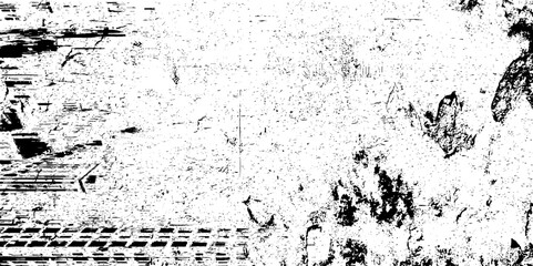 Grunge black and white pattern. Monochrome particles abstract texture. Background of cracks, scuffs, chips, stains, ink spots, lines. Dark design background surface