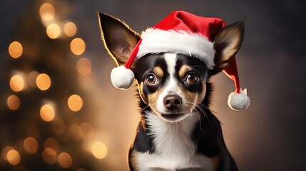 A dog wearing a Santa hat