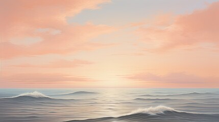 Fototapeta na wymiar Serene Seascape: Gentle Waves under a Colorful Sunset Sky