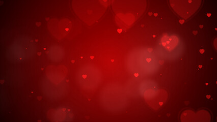 Red Hearts and bokeh for Valentine's day on dark red background.