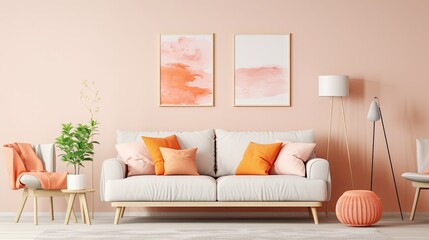 Pastel peach colored throw rug in a room