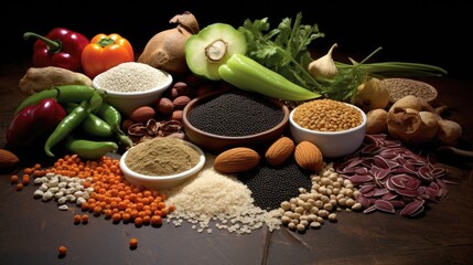 Obraz na płótnie Canvas Protein, veggies, grains, spices