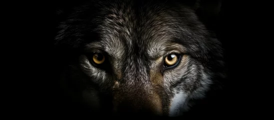 Foto op Canvas wolf eyes on black background. © diwek