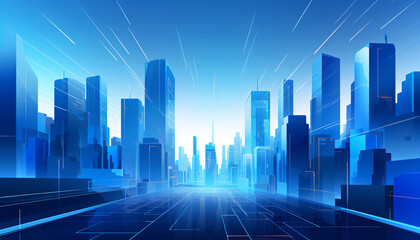 Future technology city architectural scene illustration, blue city skyline concept illustration