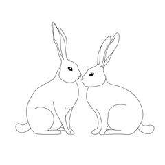 Continuous One line Rabbits outline vector art illustration