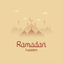 Ramadan Kareem wishes or greeting card Ramzan Islamic cream color design with mosque, social media banner, post vector illustration