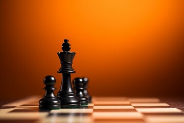 Chessboard and pieces with an orange color background
