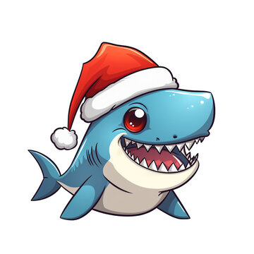Süßer Hai mit Weihnachtsmütze / Hai Clipart / Weihnachtliche Tier Illustration / Kleiner Hai Clip Art / Hai Bild mit transparentem Hintergrund / Comic Hai Grafik / Ki-Ai generiert