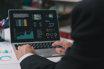 Businessmen use technology to manage data analysis dashboard report accounting financial and system information strategy growth platform business concept.