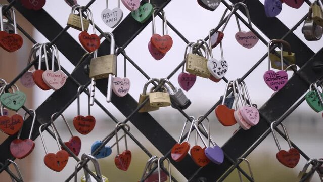 Lock bridge with many heart shaped metal locks