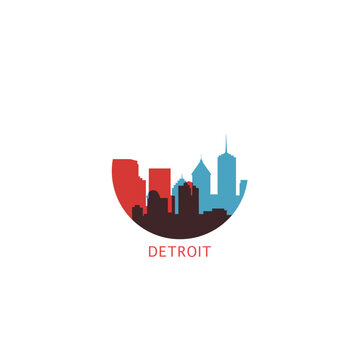 Detroit USA United States cityscape skyline city panorama vector flat modern logo icon. US American state Michigan emblem idea with landmarks and building silhouette