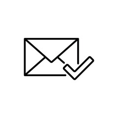 Check mark letter icon vector illustration. Email confirm on isolated background. Envelope sign concept.