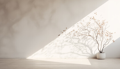 白い壁と植物の影。AI生成画像