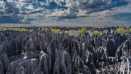 The incredible landscape of Madagascar. Unique karst limestone cliffs with steep slopes and sharp...