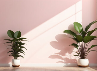 light pink wall interior with plant
