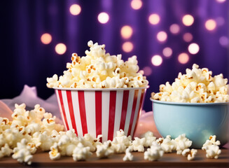 Romantic movie night with popcorn and copy space
