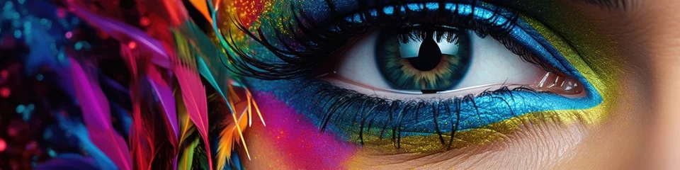 Foto op Plexiglas A close up of a person"s eye with colorful makeup. Generative AI. © serg3d