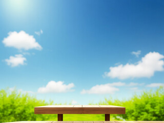 Obraz premium Empty wooden table with natural blur background