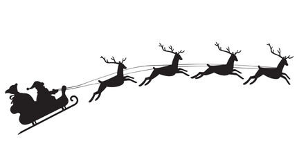 Silhouette of Santa Claus riding in a sleigh with reindeer  - obrazy, fototapety, plakaty