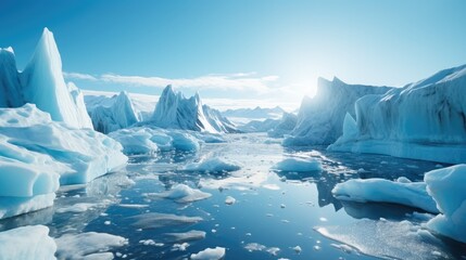 Fototapeta na wymiar View of Ice and snow world, Icy surface, Icebergs. Generative AI.