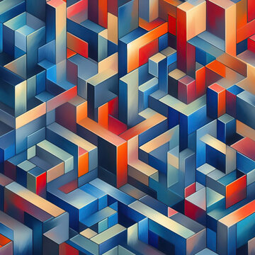 Abstract blue and orange geometric cubes
