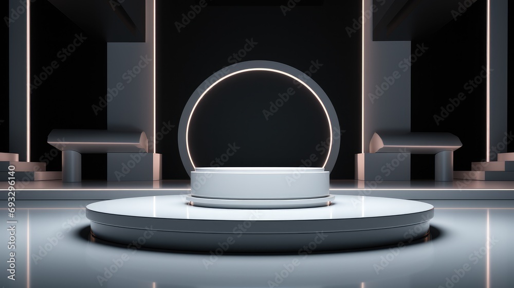 Wall mural empty circular stage in the middle, minimal stage design, simple clean background. generative ai.