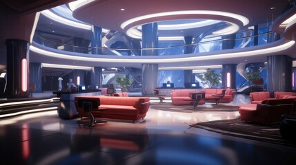 The design of the lobby of the modern hotel. Generative AI.