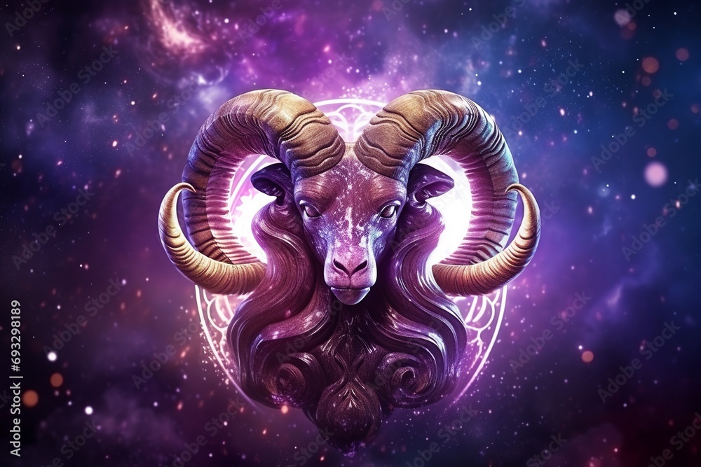 Wall mural aries zodiac sign, ram astrological design, astrology horoscope symbol of march april month backgrou