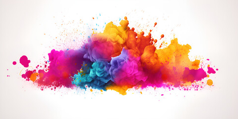 Holi Magic Rainbow of Colors Exploding in Paint Powder Bliss Radiant Ripples Color Powder Explosion on a White Canvas Pure Vibrance Creative Paint Unleashes a Rainbow Watercolor Banner generative AI