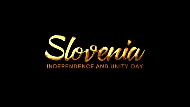 Slovenia Independence and Unity Day Text Animation on Gold Color. Great for Slovenia National Day Celebrations, for banner, social media feed wallpaper stories