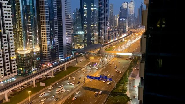 Night lights of Sheikh Zayed Road in Dubai through this captivating timelapse