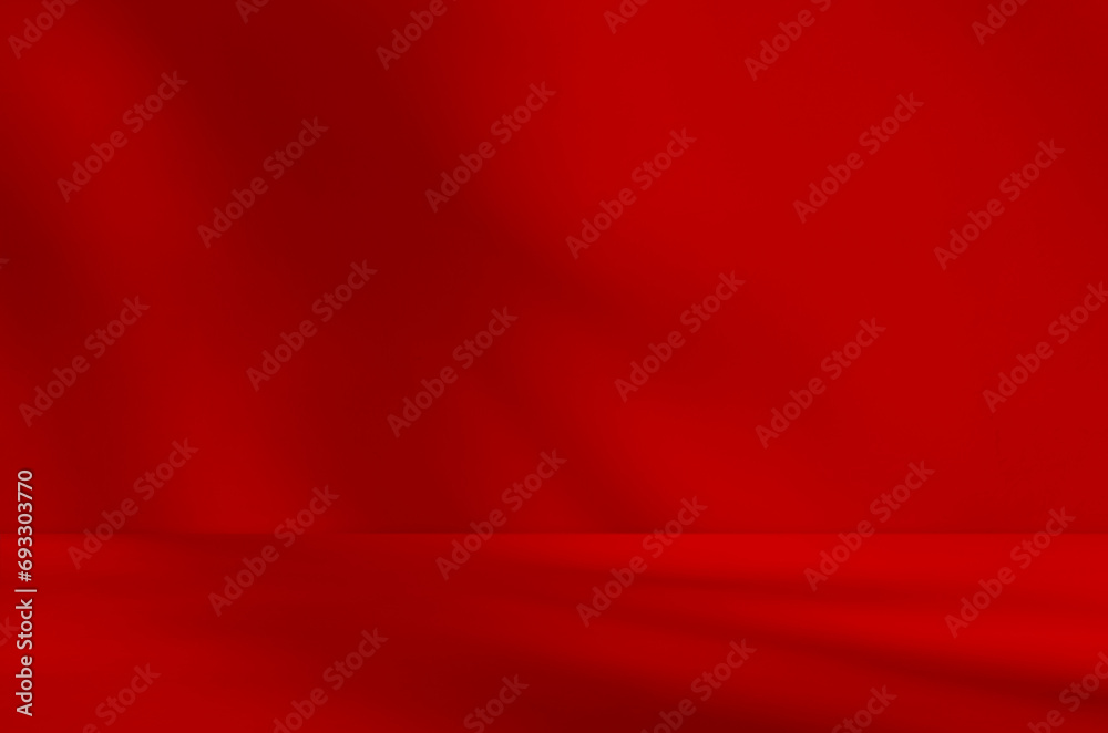 Aufkleber Wall interior background, studio  and backdrops show products.with shadow from window color Red background for text insertion and presentation product 