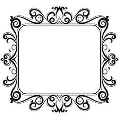 vintage border Black abstract flowers, thin lines, for wedding cards, invitations.