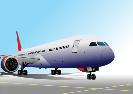 Airplane on the airfield. Vector  3d illustration