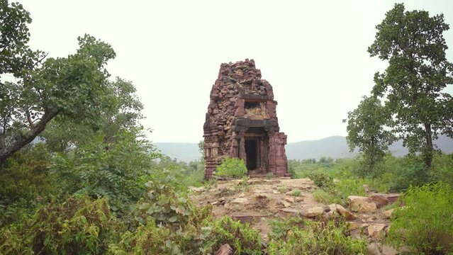 Pan shot of an Ancient Hindu ShivTemple with Beautiful Architecture at Bhand devra group of temples in Ramgarh of Baran district in Rajasthan India