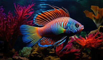 Fototapeta na wymiar An aquarium with a colorful fish swimming in it. Generative AI.