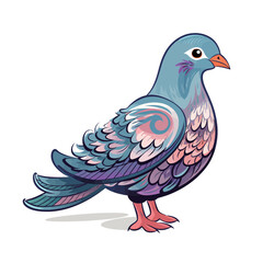 Pigeon bird isolated on white background. Cartoon vector illustration.