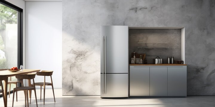 Modern steel refrigerator in a stylish kitchen