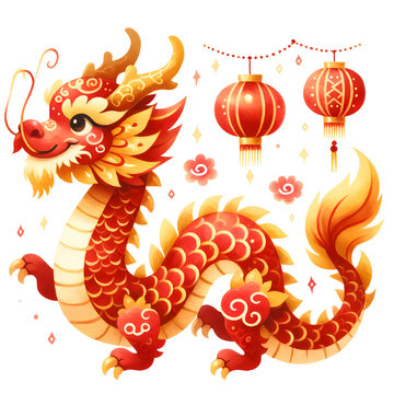 chinese new year dragon watercolor