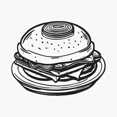 Burger coloring page hand drawn black and white color