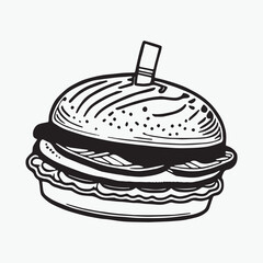 Burger coloring page hand drawn black and white color