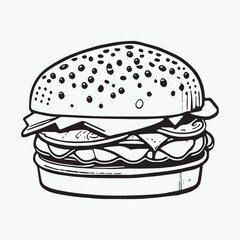 Burger coloring page hand drawn black and white color