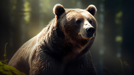 Obraz premium Beautiful bear in the forest with tyndall effect. Vector Illustration