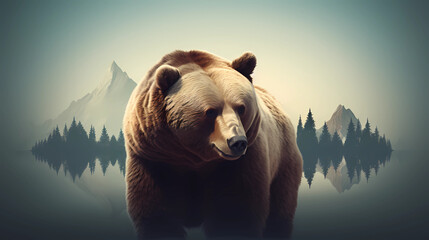 Bear in the forest. Vector Illustration