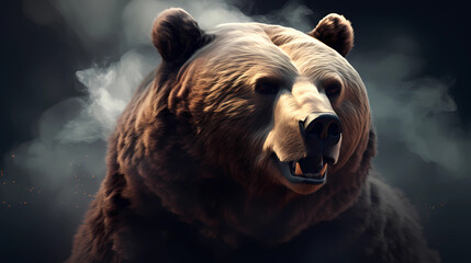 Brown bear portrait with smoke. Vector Illustration
