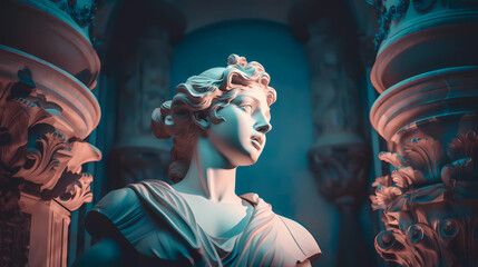 Greek woman statue. Wallpaper aesthetic. Illustration vector