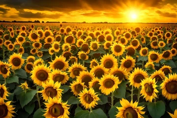 Rolgordijnen sunflower field in the morning © Sajjad